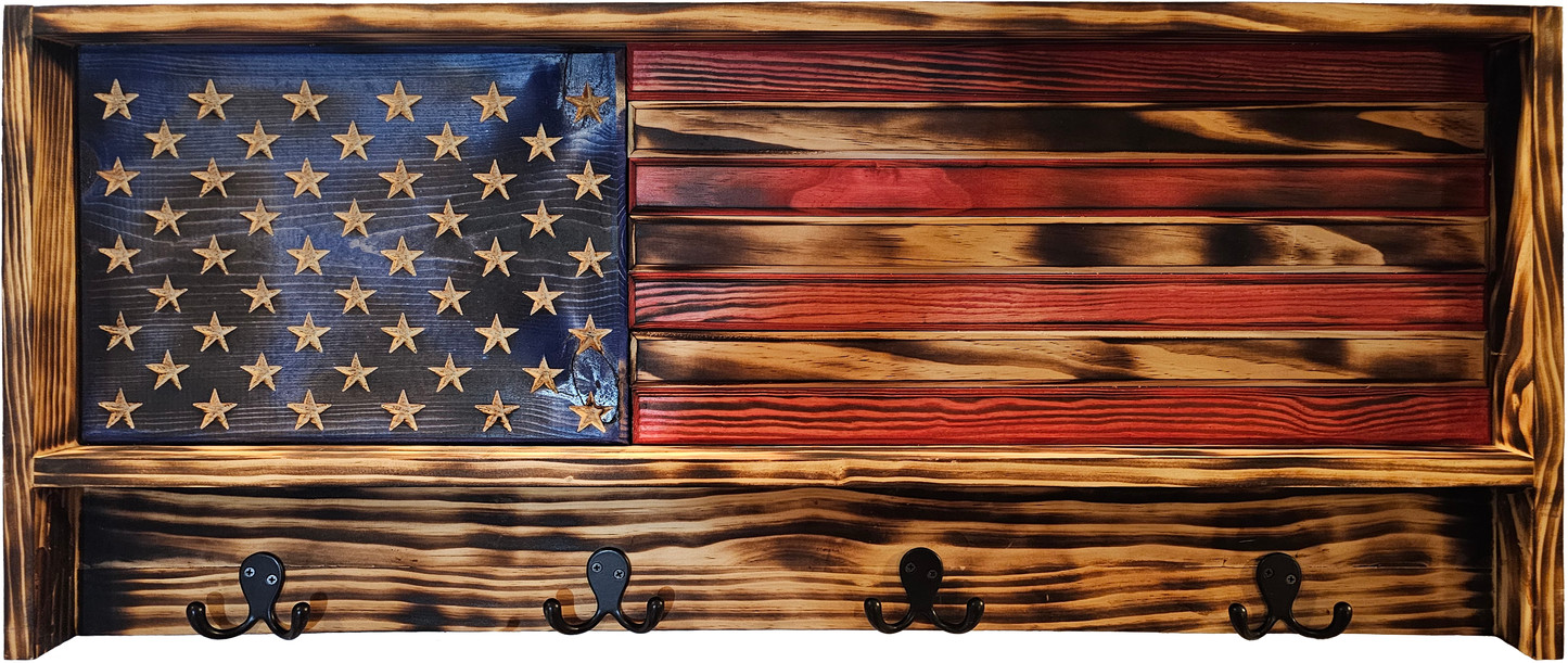 Handmade Wood American Flag Coat Rack RTS