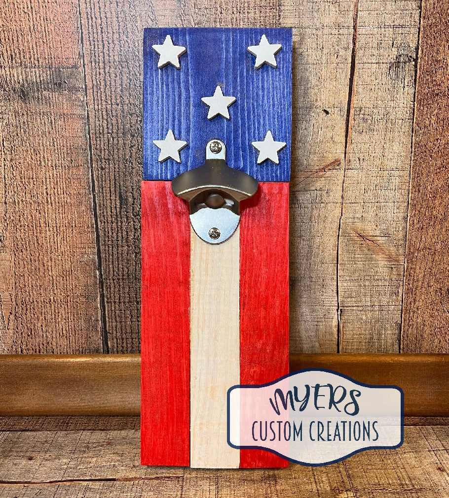 American Flag Bottle Opener - Natural Finish