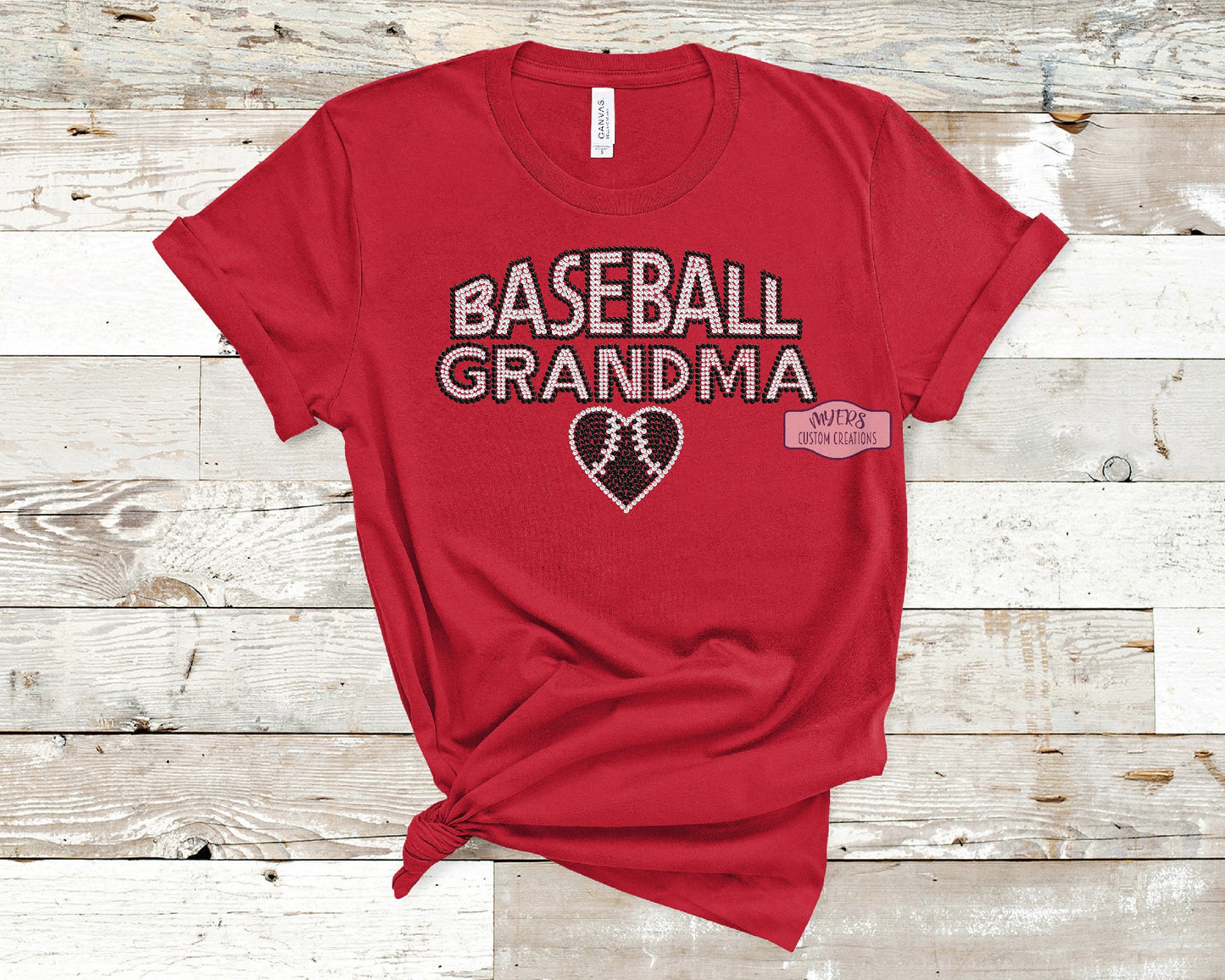 Baseball Grandma Rhinestone red shirt with crystal and black rhinestones