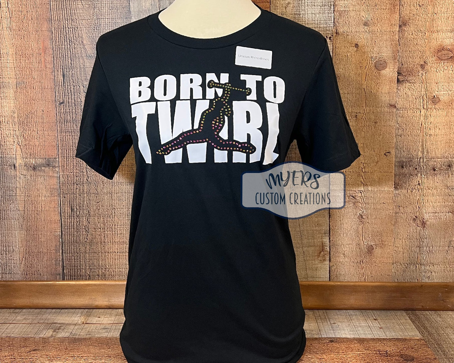 Born to Twirl Adult Small Bella+Canvas t-shirt with white HTV & Unicorn Rhinestones