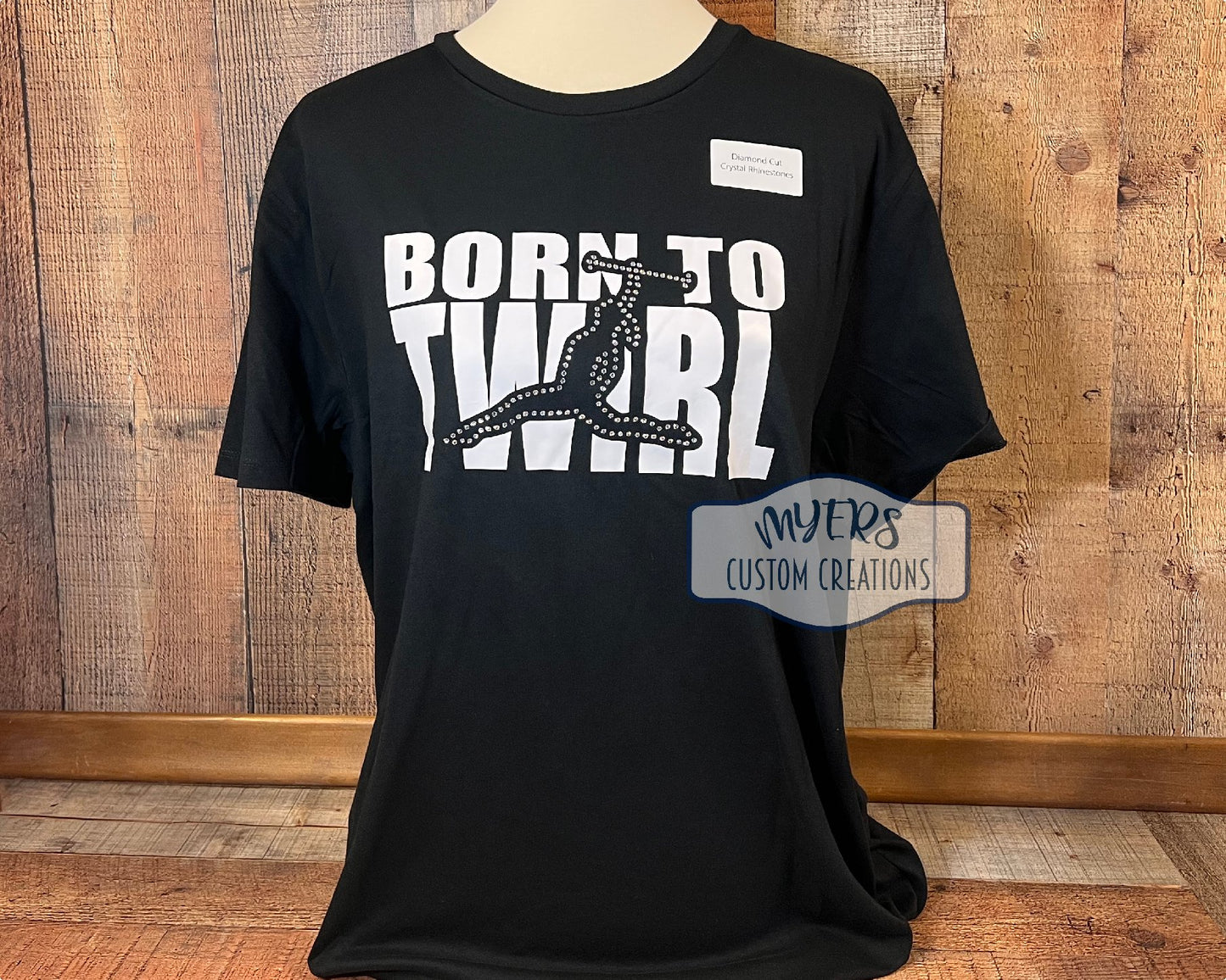 Born to Twirl Adult XXL Bella+Canvas t-shirt with white HTV & Diamond Cut Potion Rhinestones