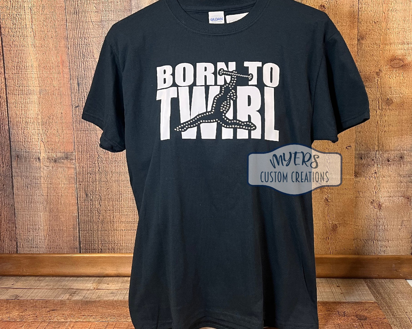 Born to Twirl Youth L Bella+Canvas t-shirt with white HTV & Crystal Rhinestones