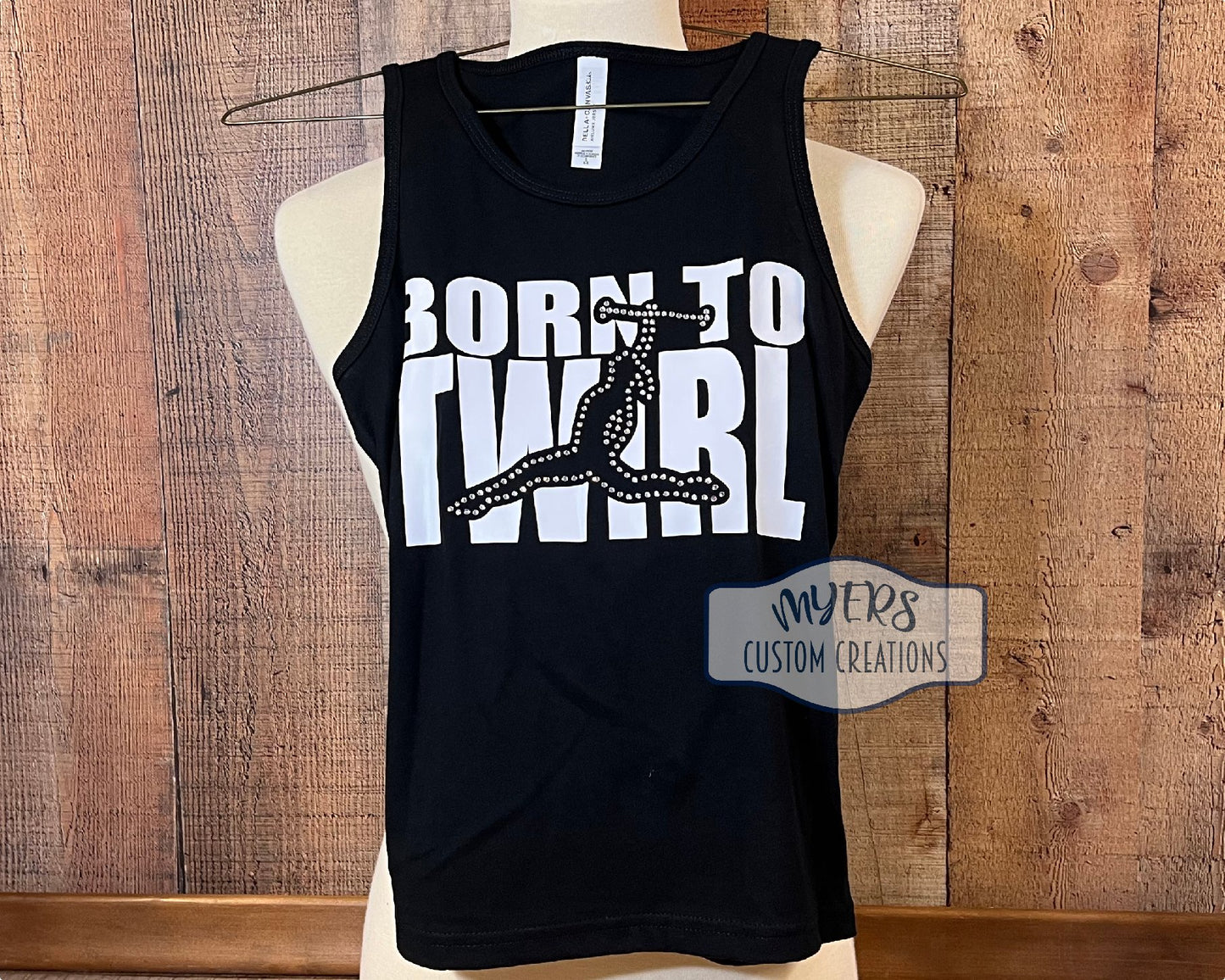 Born to Twirl Youth Small Jersey Tank Top with white HTV & Crystal Rhinestones