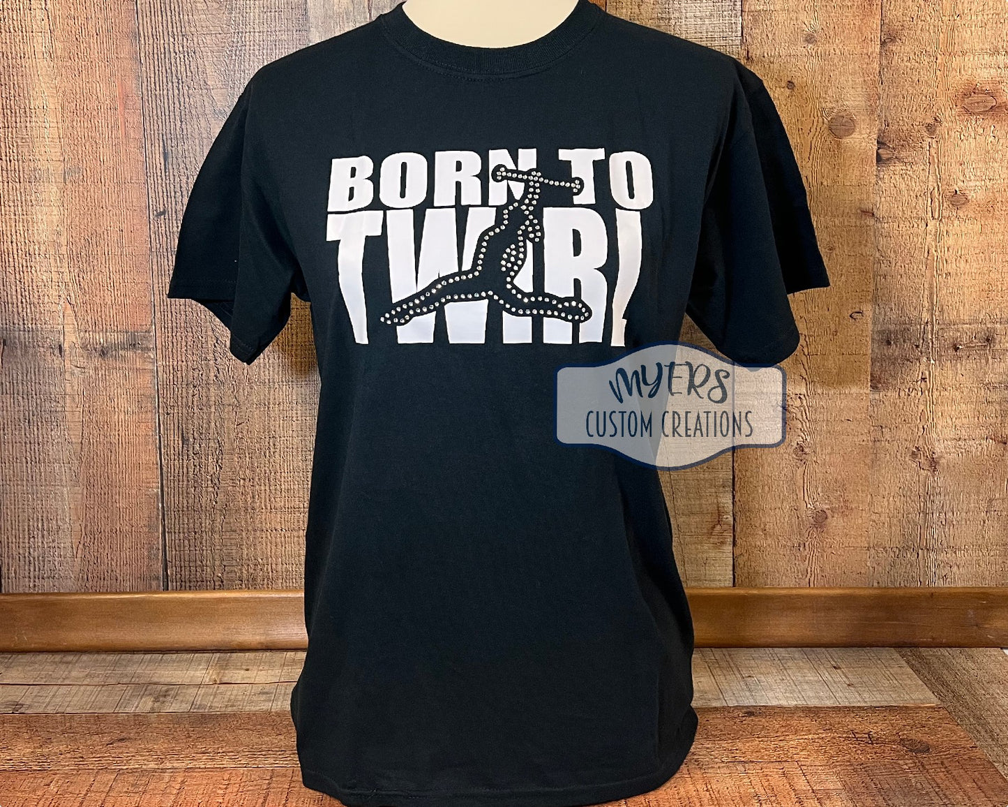 Born to Twirl Youth XL Gildan t-shirt with white HTV & Crystal Rhinestones
