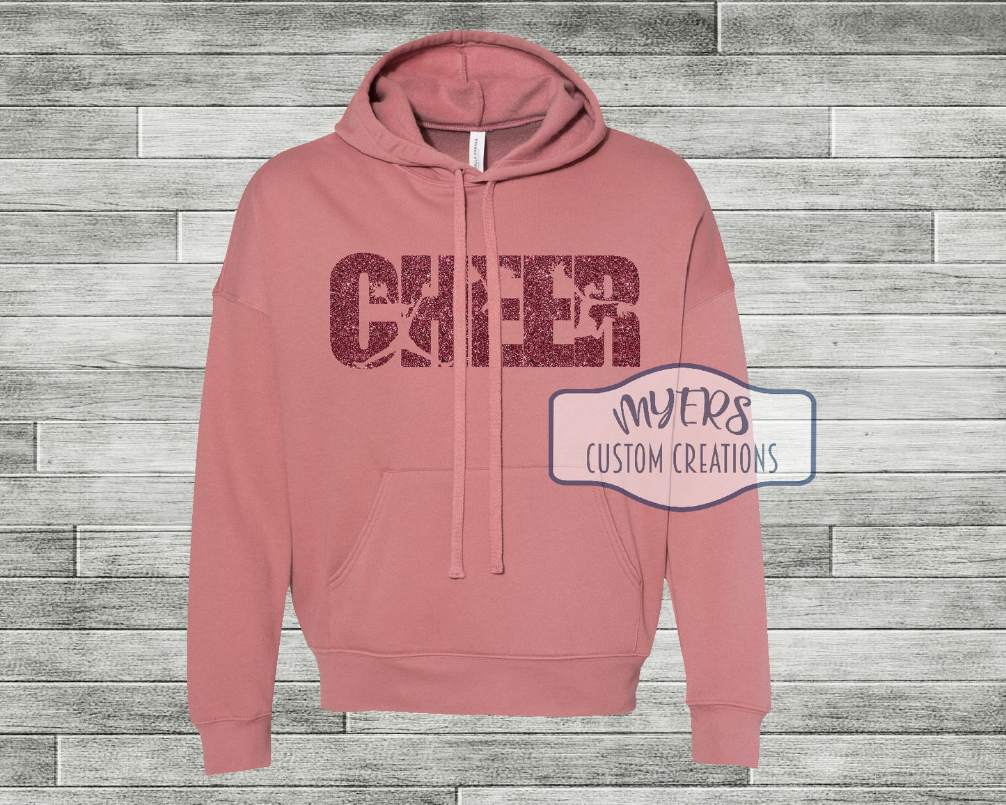 Cheer Silhouettes mauve Bella Canvas hoodie with blush glitter HTV