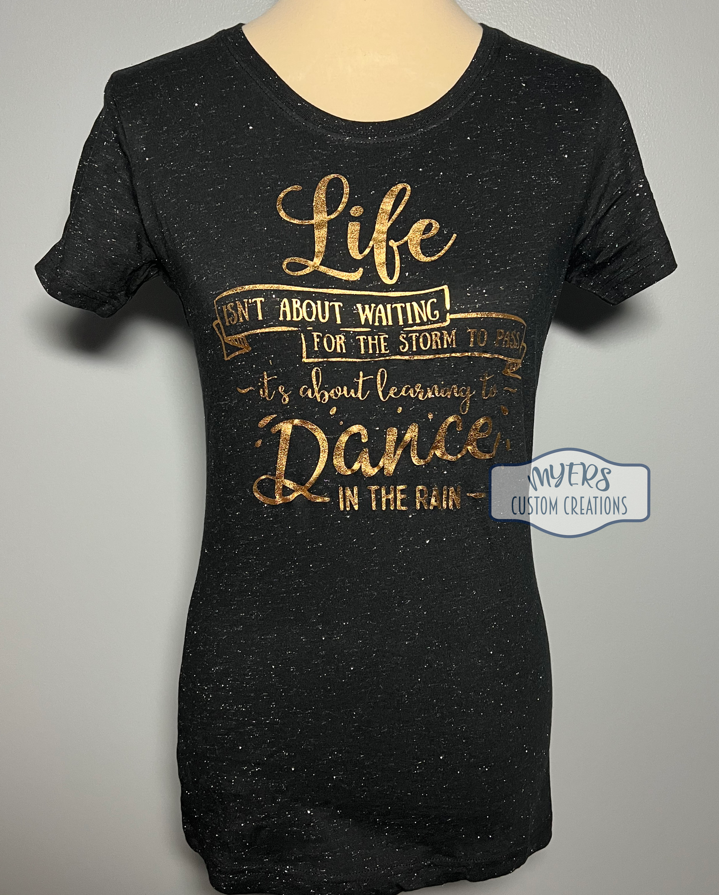 Dance in the Rain black glitter ladies fitted t-shirt
