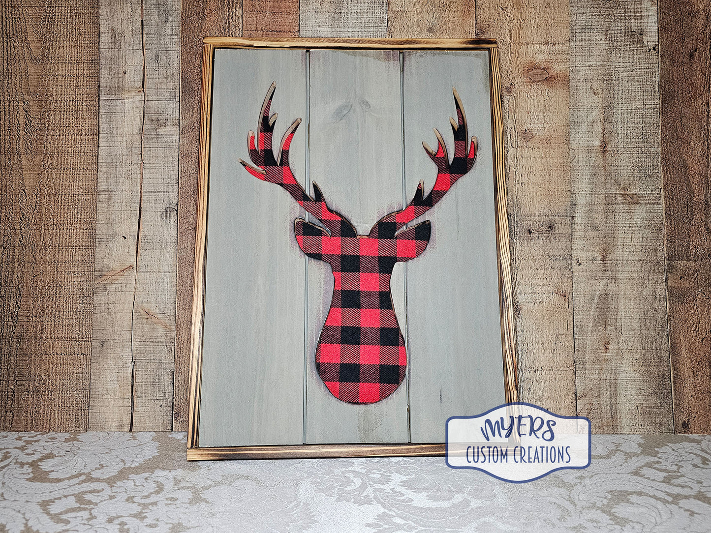 Deer Silhouette with Red Buffalo Plaid