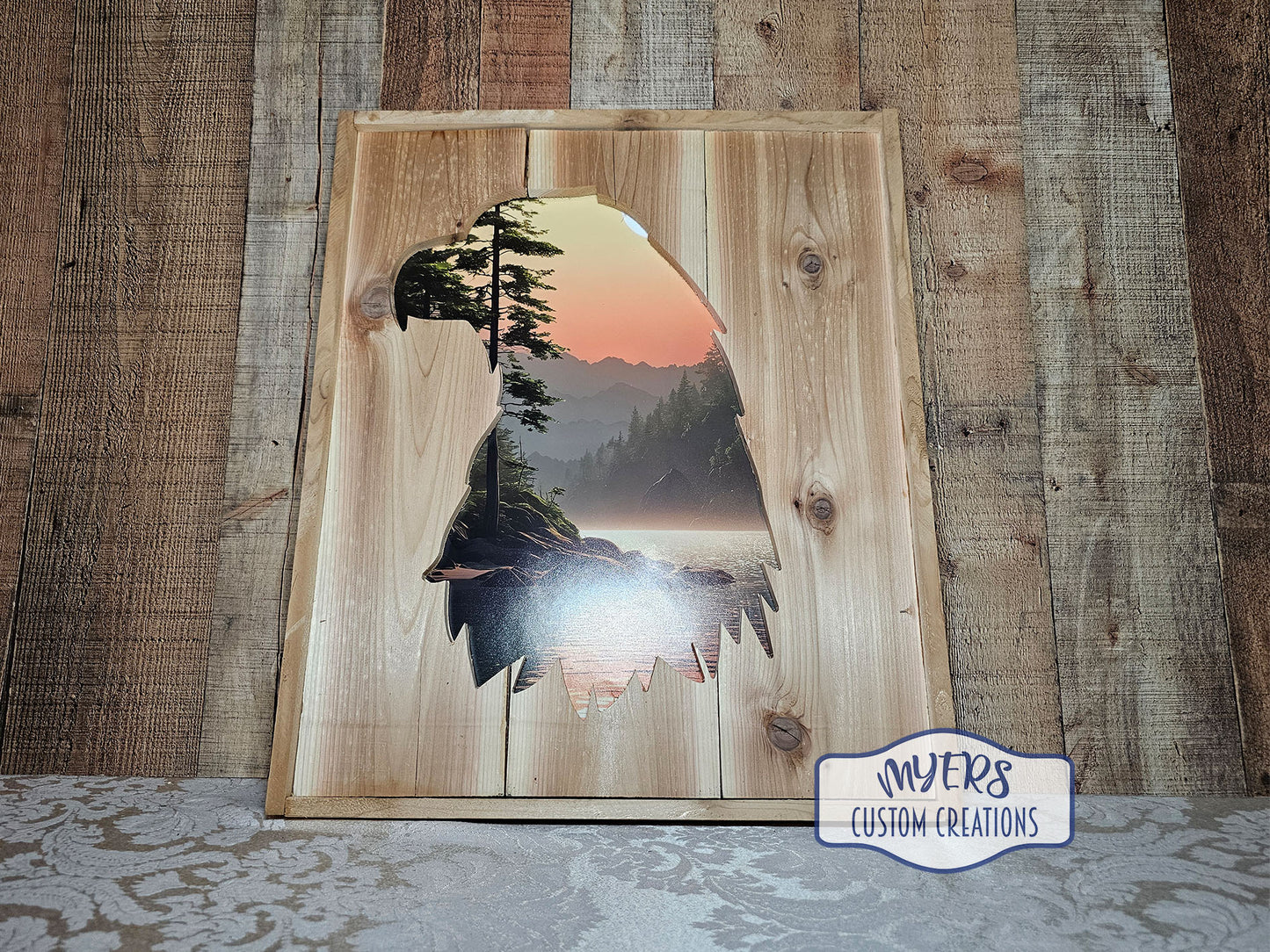 Eagle Head Silhouette w/ Lake Sunset