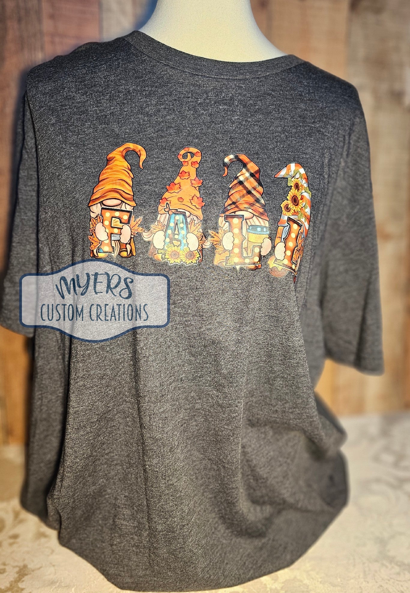 Fall Gnomes Heather Dark Grey Bella+Canvas t-shirt