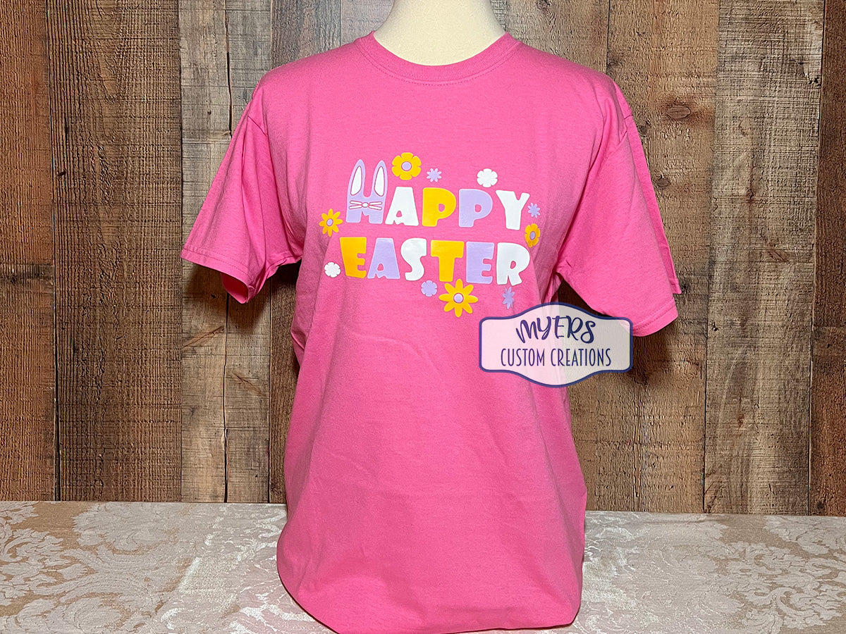 Happy Easter pink azalea Gilden youth t-shirt RTS