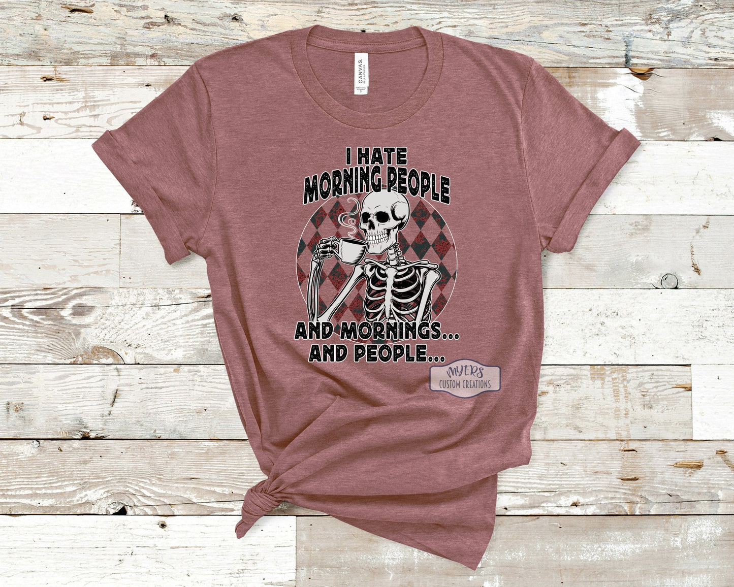 I Hate Morning People heather mauve Bella+Canvas t-shirt