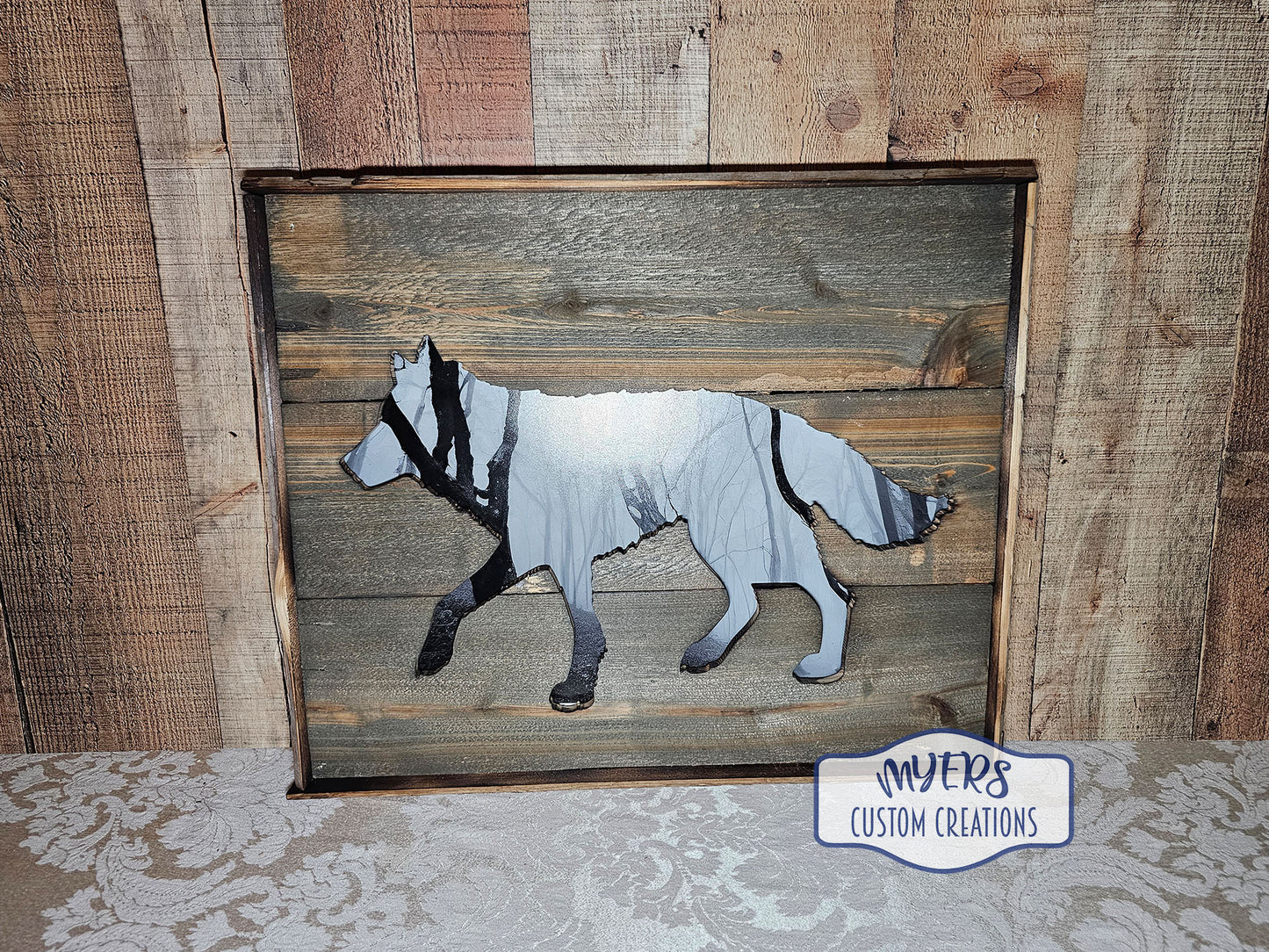 Lone Wolf Silhouette with Woods Graphic