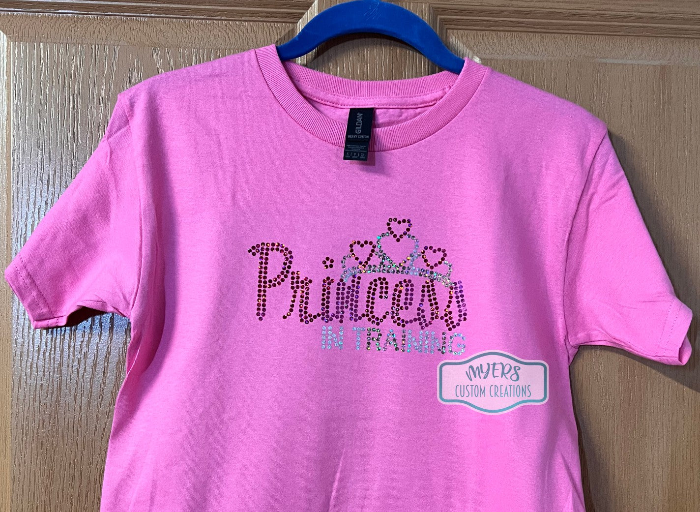 Princess in Training on youth Azalea Pink t-shirt with pink and silver holographic "bling"