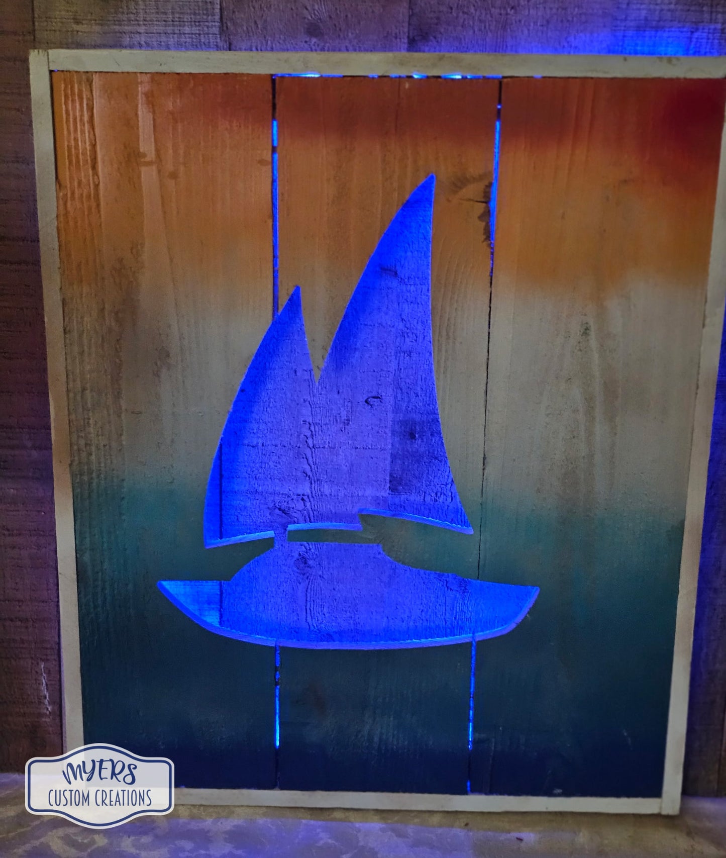 Light up Sailboat Silhouette Wall Decor with Blue Light
