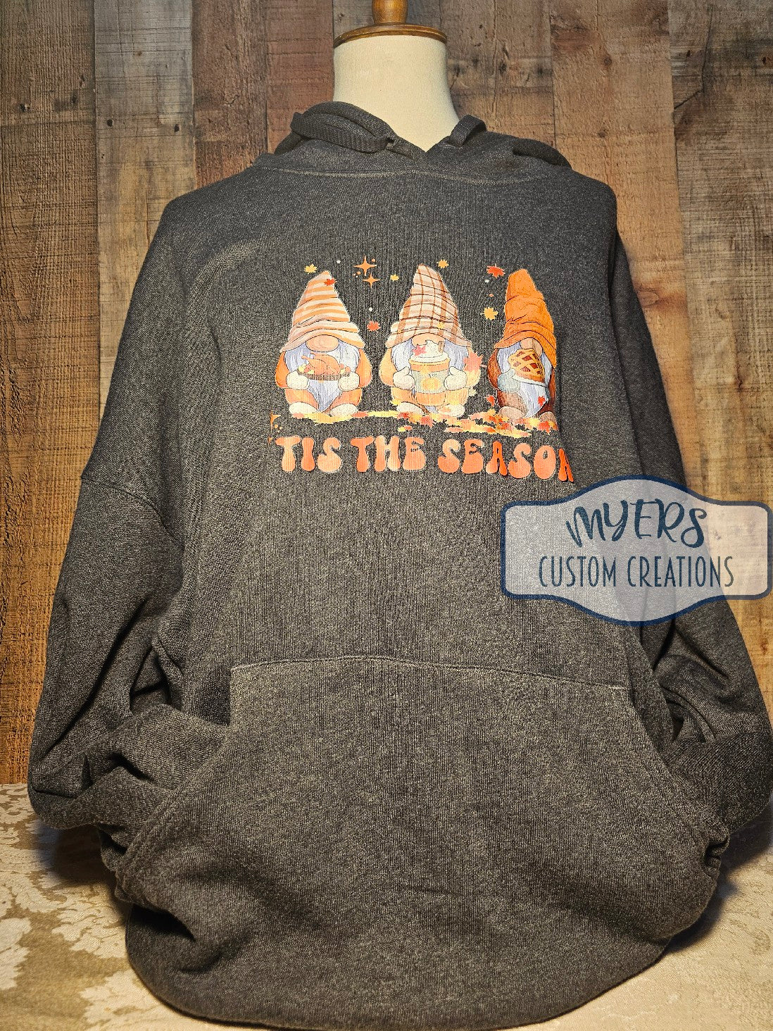 Tis the Season Thanksgiving Gnomes Heather Dark Grey Bella+Canvas Hoodie