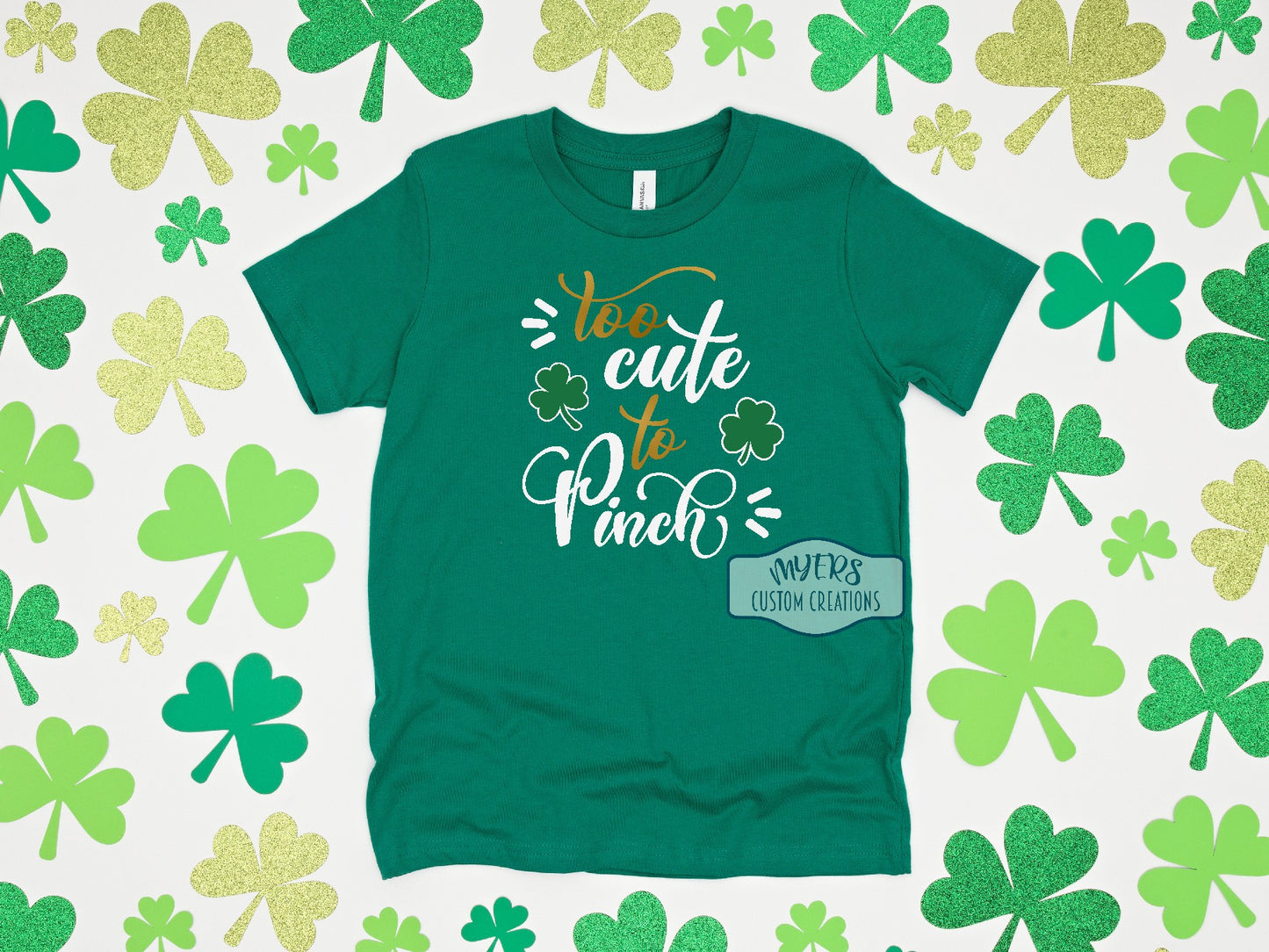 Too Cute to Pinch St. Patrick's Day Kelly Green Bella+Canvas youth t-shirt