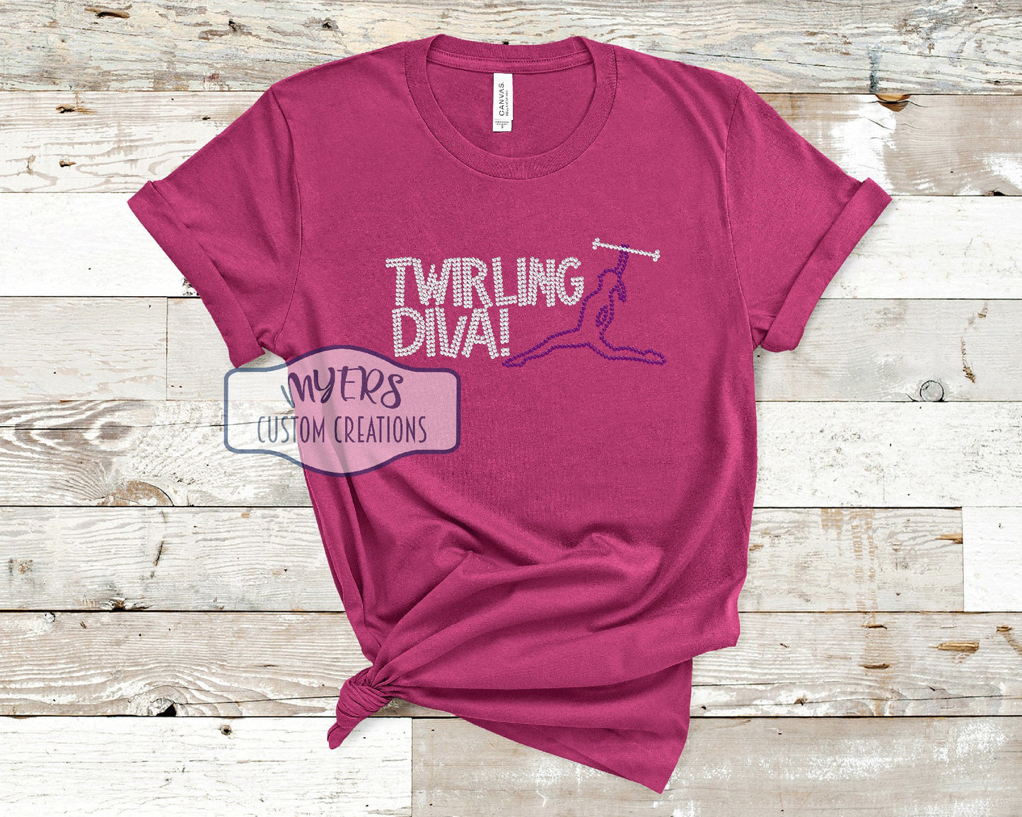 Twirling Diva Rhinestone berry Bella Canvas t-shirt with crystal and tanzanite rhinestones