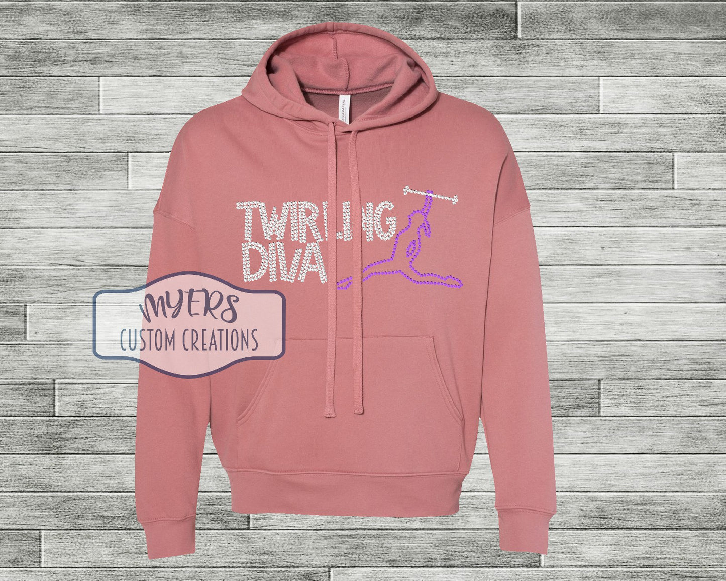 Twirling Diva Rhinestone mauve Bella Canvas hoodie with crystal and tanzanite rhinestones