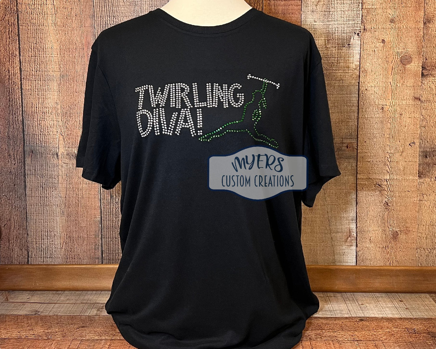 Twirling Diva Adult XL Old Navy t-shirt with Crystal & Emerald Rhinestones
