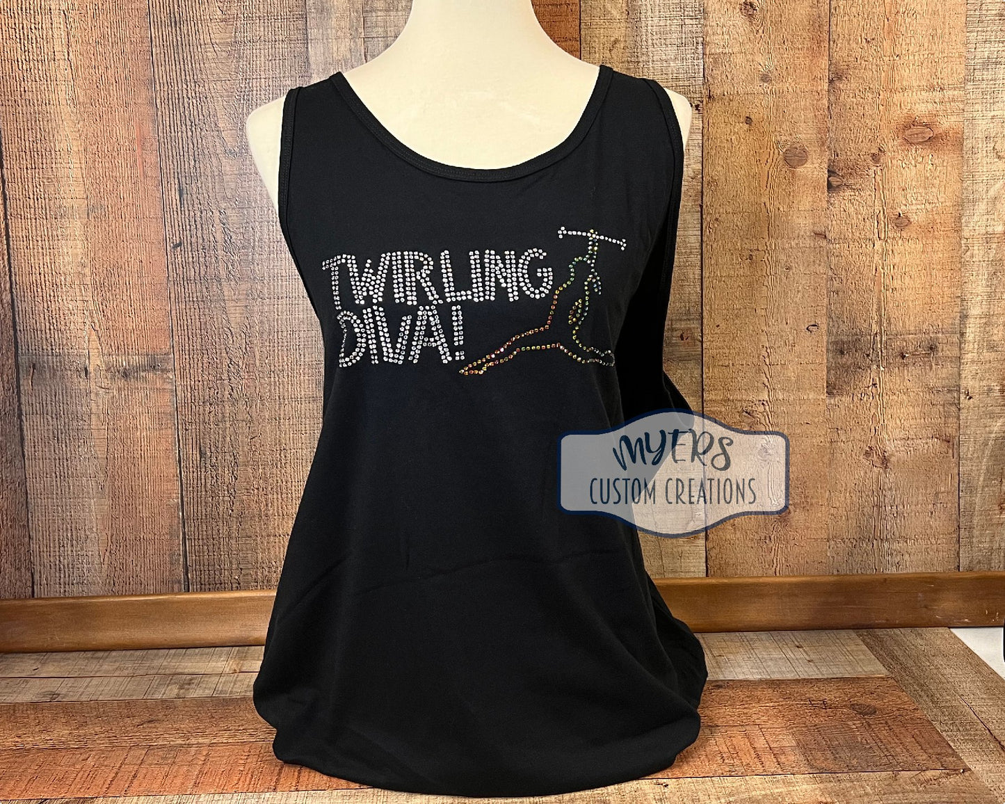 Twirling Diva Adult XL Bella+Canvas Jersey Tank Top with Crystal and Diamond Cut Unicorn Rhinestones