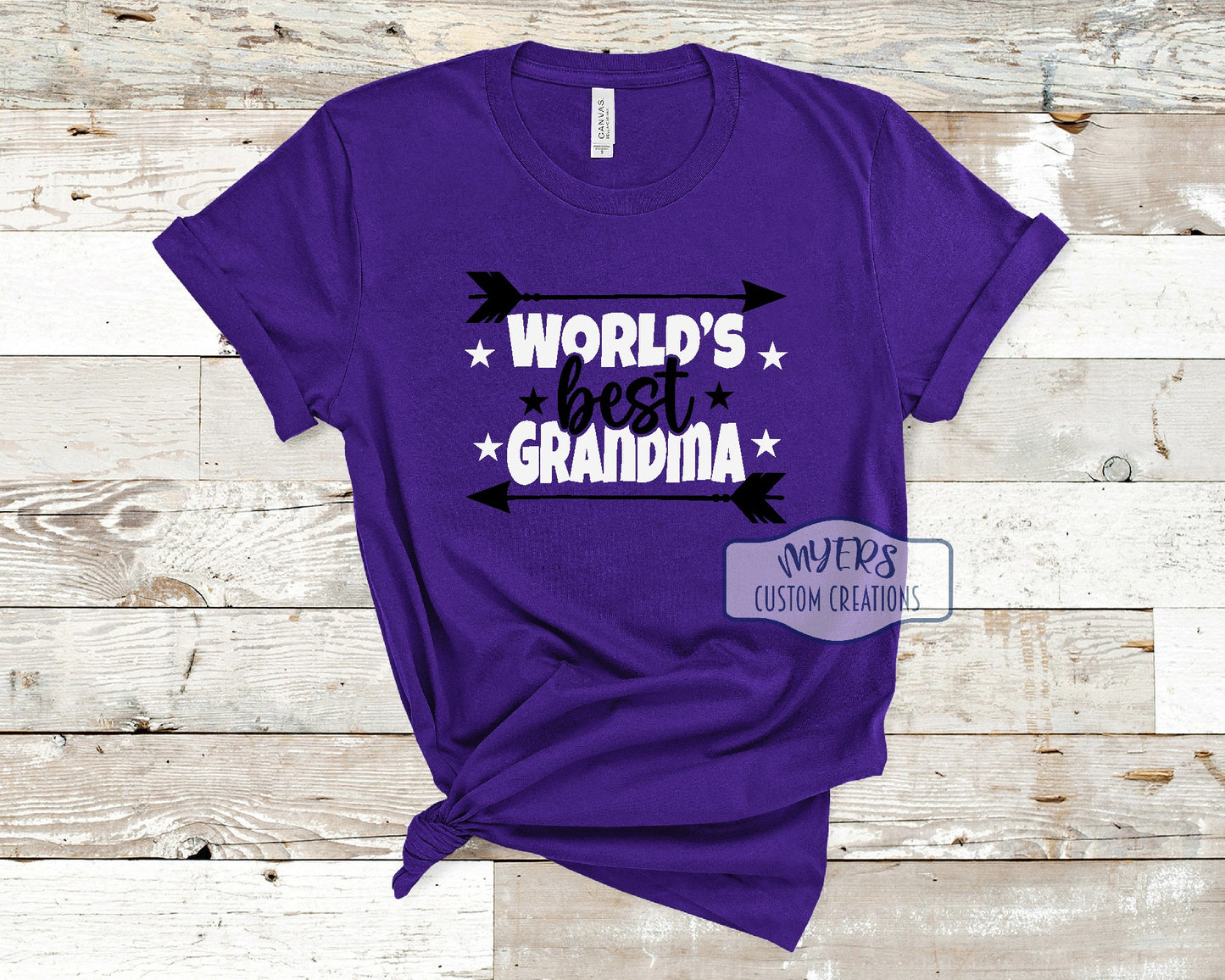 World's Best Grandma purple Bella+Canvas t-shirt with black and white HTV