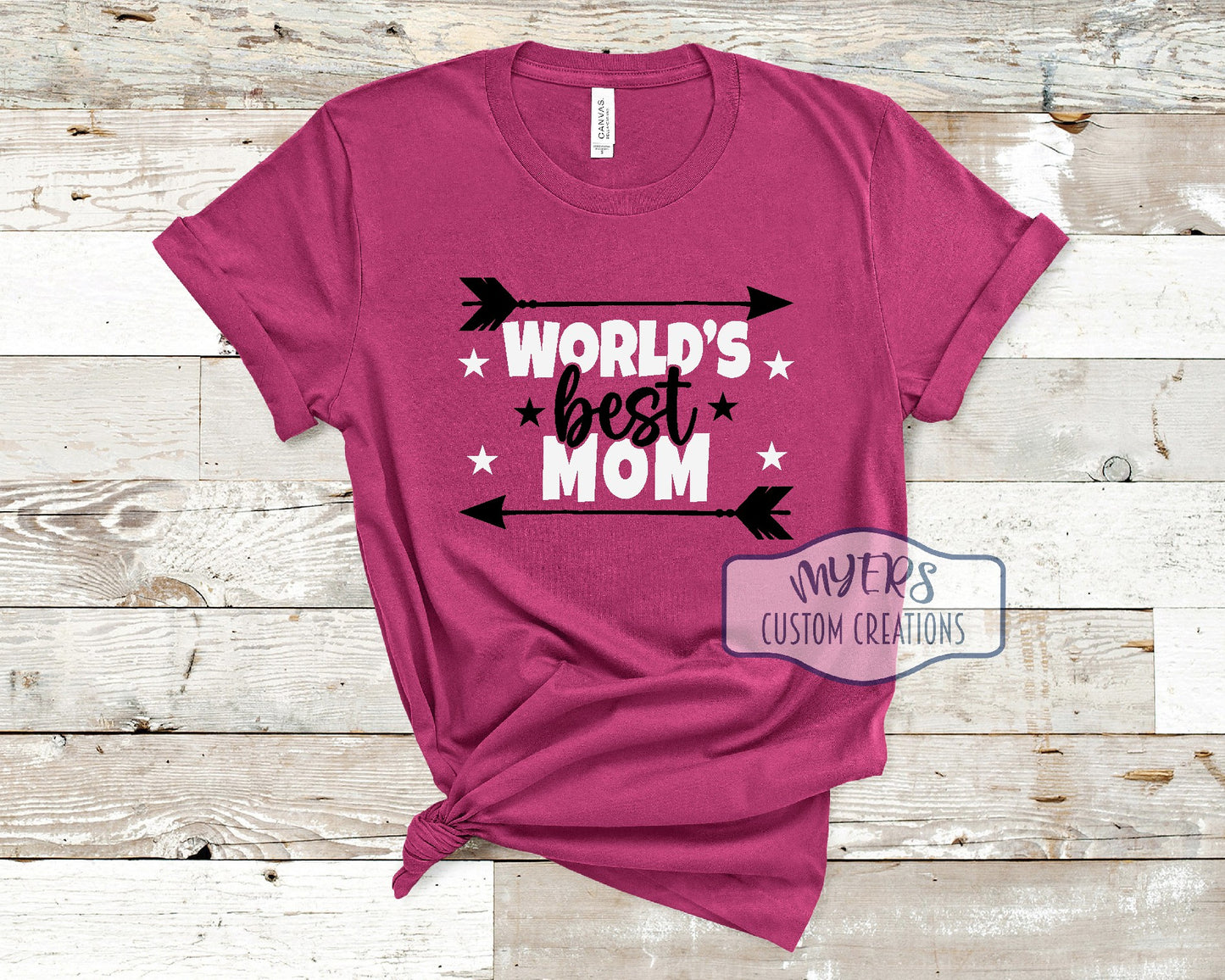 World's Best Mom berry Bella+Canvas t-shirt with black and white HTV