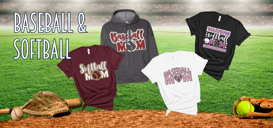 Our baseball and softball designs are great for moms, dads, players, and everyone that wants to support their favorite player or team!