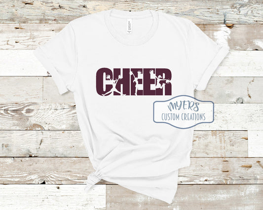 Cheer Silhouettes white Bella Canvas t-shirt with maroon HTV