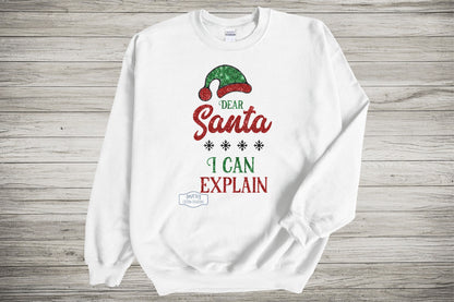 Dear Santa I Can Explain White Gildan Sweatshirt