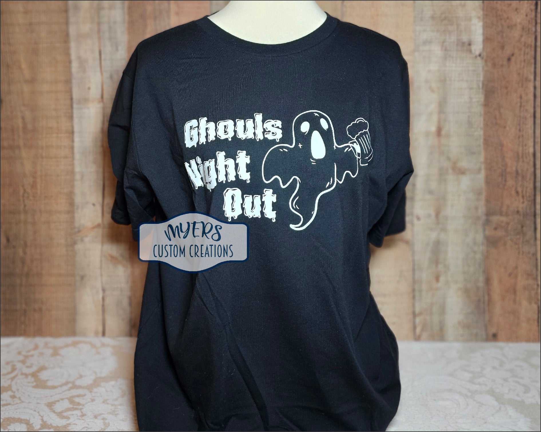 Ghouls Night Out black Bella+Canvas t-shirt with a scary beer ghost