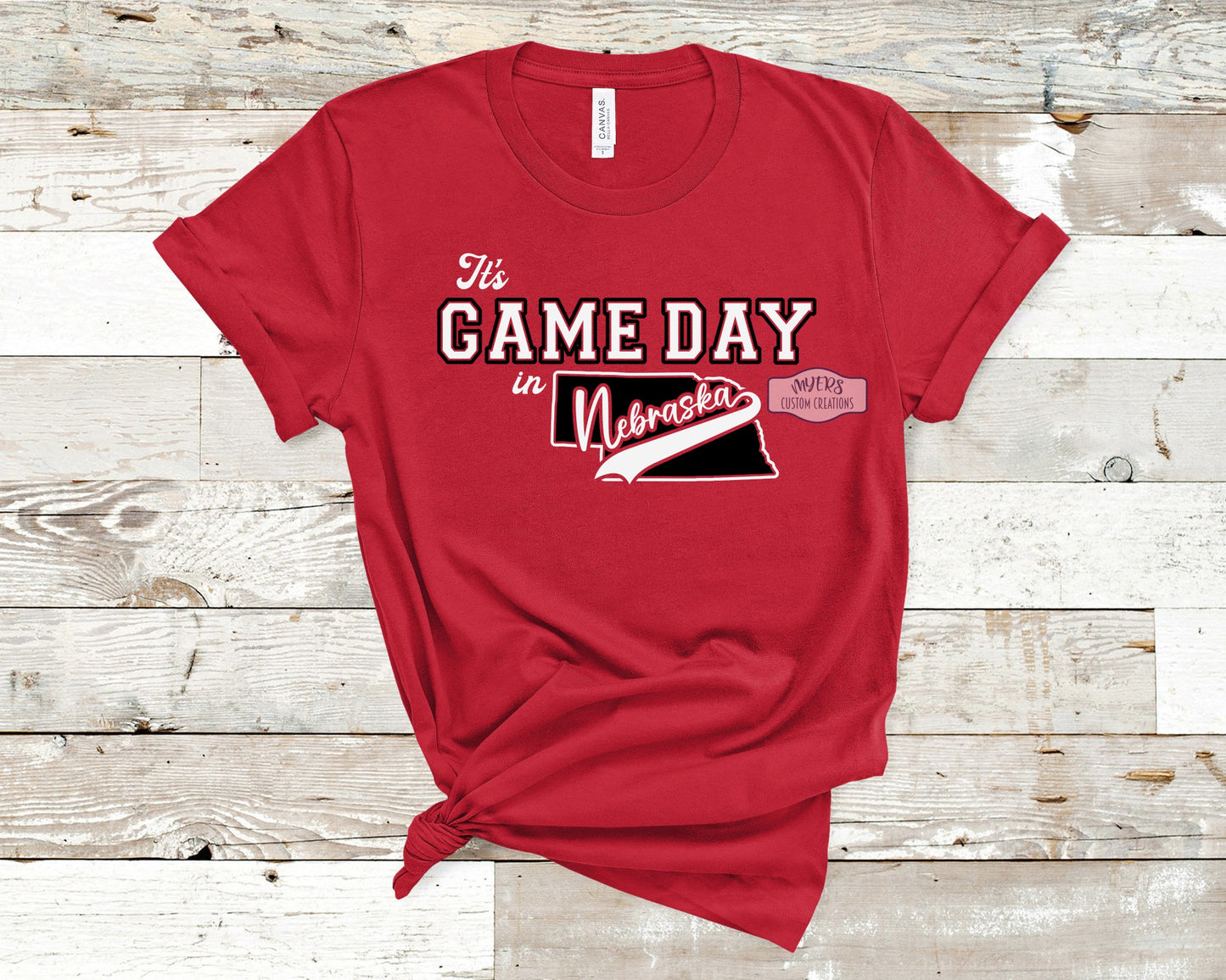 It's Game Day in Nebraska Red Bella+Canvas T-Shirt