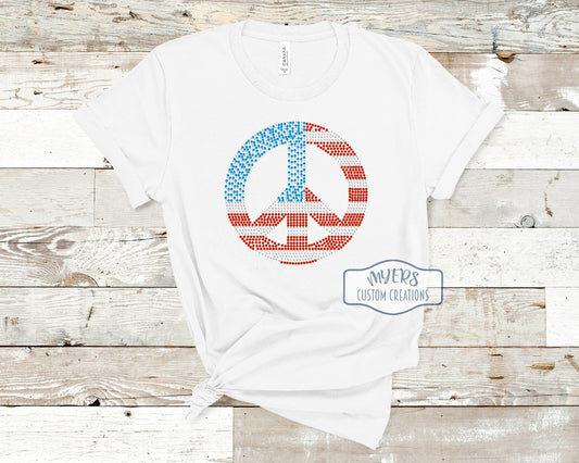 Patriotic Peace Sign Rhinestone Shirt RTS