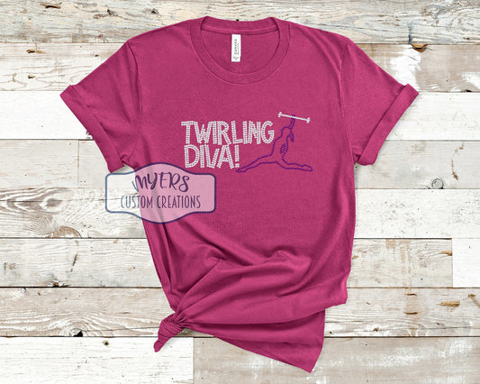 Twirling Diva Rhinestone berry Bella Canvas t-shirt with crystal and tanzanite rhinestones